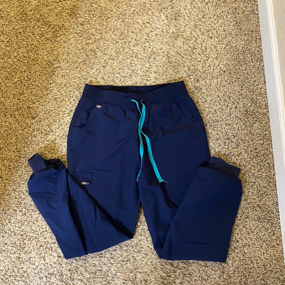 Figs Navy Joggers with Teal Drawstring